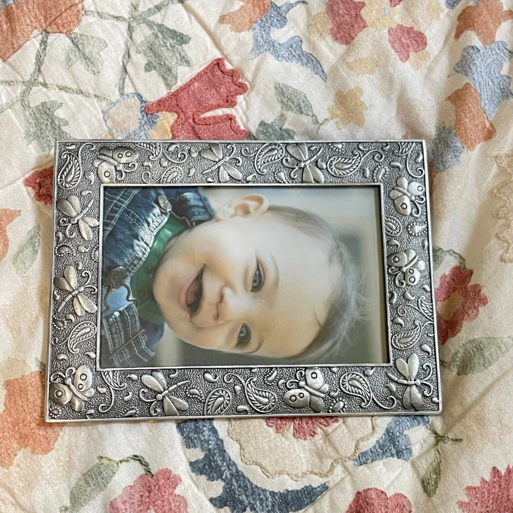 PICTURE PHOTO 3.5x5.5 FRAME paisley silver butterfly dragonfly Granny Boho hang